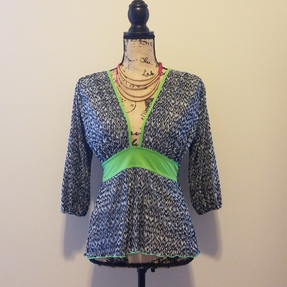 Long sleeve shirt with beautiful cleavage.